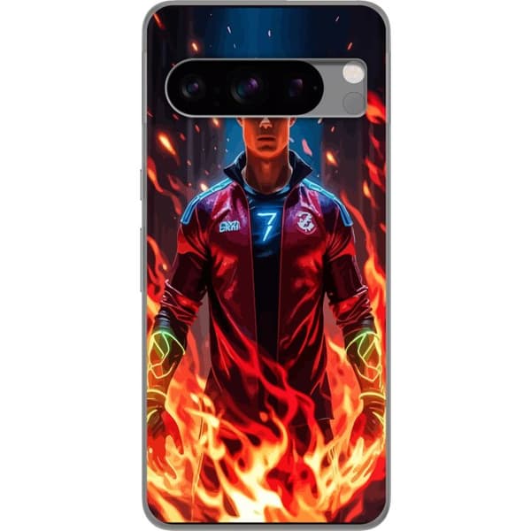 Google Pixel 8 Pro Genomskinligt Skal Ronaldo Inferno – fotbollshjälte i eldflammor