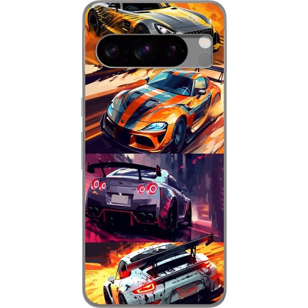 Google Pixel 8 Pro Gennemsigtig cover Rallyfeber - fartfyldt motiv med rallybiler