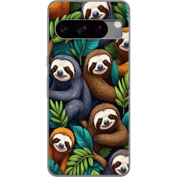 Google Pixel 8 Pro Gennemsigtig cover Sengångarstil - afslappet motiv med sød dovendyr
