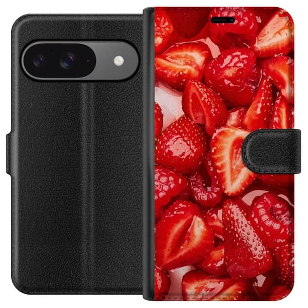 Google Pixel 9 Lommeboketui Jordbærmønster - søtt motiv med sommerfølelse
