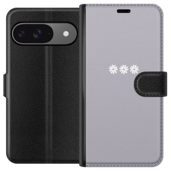 Google Pixel 9 Plånboksfodral Lila Blomminimalism – stilrent blommotiv på lila bakgrund