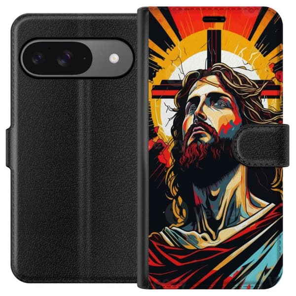 Google Pixel 9 Pro Lommeboketui Jesus & Kort - religiøst motiv med dyp symbolikk