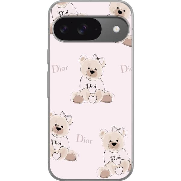 Google Pixel 9 Pro Gjennomsiktig deksel Teddy Dior Vibes - luksuriøs teddybjørn i motestil