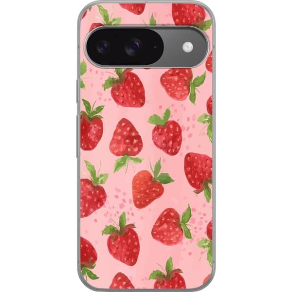 Google Pixel 9 Pro Genomskinligt Skal Strawberry Dreams – jordgubbsmönster i retrostil