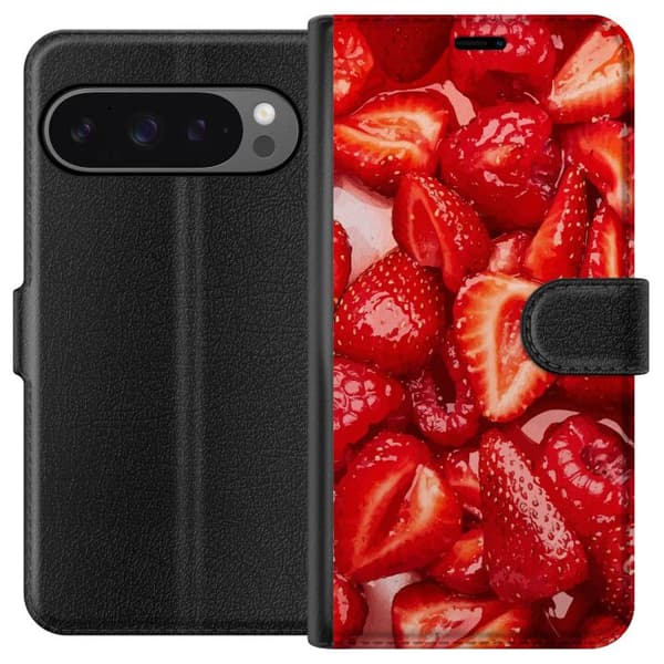 Google Pixel 9 Pro XL Plånboksfodral Jordgubbsmönster – sött motiv med sommarkänsla
