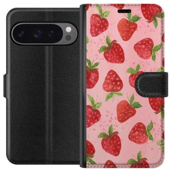 Google Pixel 9 Pro XL Tegnebogsetui Jordbærdrømme - Retro-stil jordbærmønster