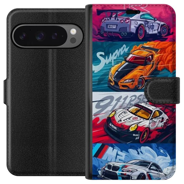 Google Pixel 9 Pro XL Lommeboketui Fartfylte Biler - Tegnet Mønster med Action