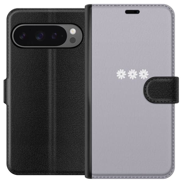 Google Pixel 9 Pro XL Tegnebogsetui Lilla Blomminimalisme - stilfuldt blomstermotiv på lilla baggrund