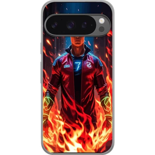 Google Pixel 9 Pro XL Gjennomsiktig deksel Ronaldo Inferno - fotballhelt i flammer