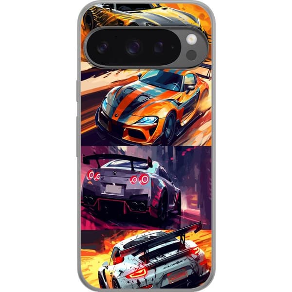 Google Pixel 9 Pro XL Gjennomsiktig deksel Rallyfeber - intensivt motiv med rallybiler