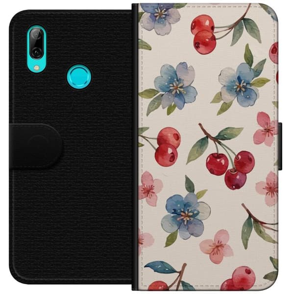 Huawei P smart 2019 Lompakkokotelo Marjat & Kukat - kuvio, jossa on sinisiä kukkia ja metsänmarjoja