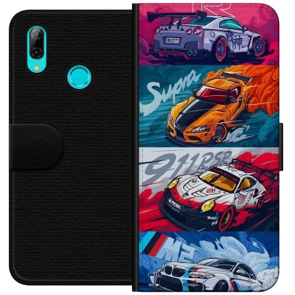Huawei P smart 2019 Lompakkokotelo Nopeat Autot - Piirretty Kuvio Toiminnalla