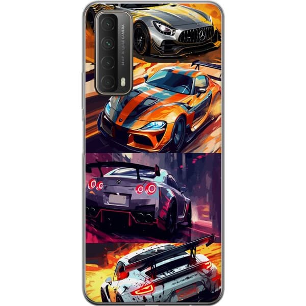 Huawei P smart 2021 Gennemsigtig cover Rallyfeber - fartfyldt motiv med rallybiler