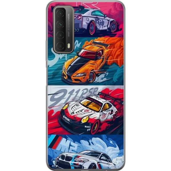 Huawei P smart 2021 Gennemsigtig cover Hurtige Biler - Tegnet Mønster med Action