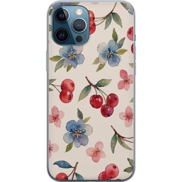 Apple iPhone 12 Pro Max Läpinäkyvä kuori Marjat & Kukat - kuvio, jossa on sinisiä kukkia ja metsänmarjoja