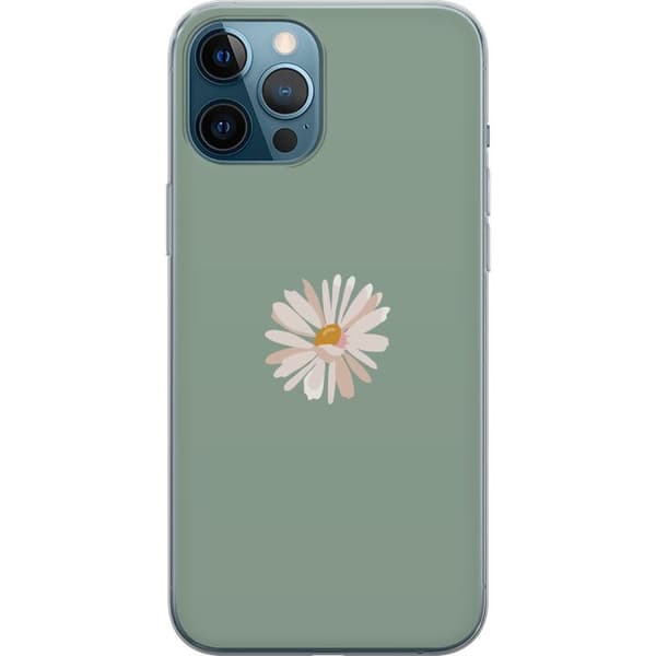 Apple iPhone 12 Pro Max Gjennomsiktig deksel Grønn Minimalblomst - stilren blomst på grønn bakgrunn