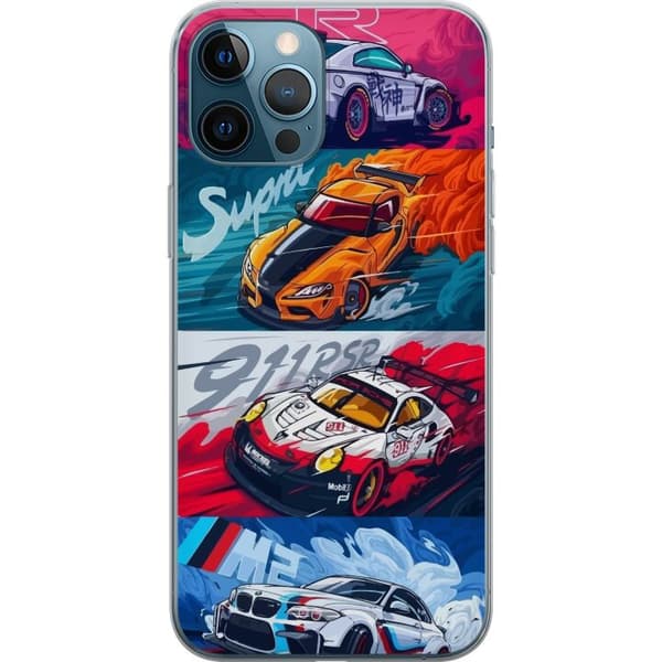 Apple iPhone 12 Pro Max Gennemsigtig cover Hurtige Biler - Tegnet Mønster med Action