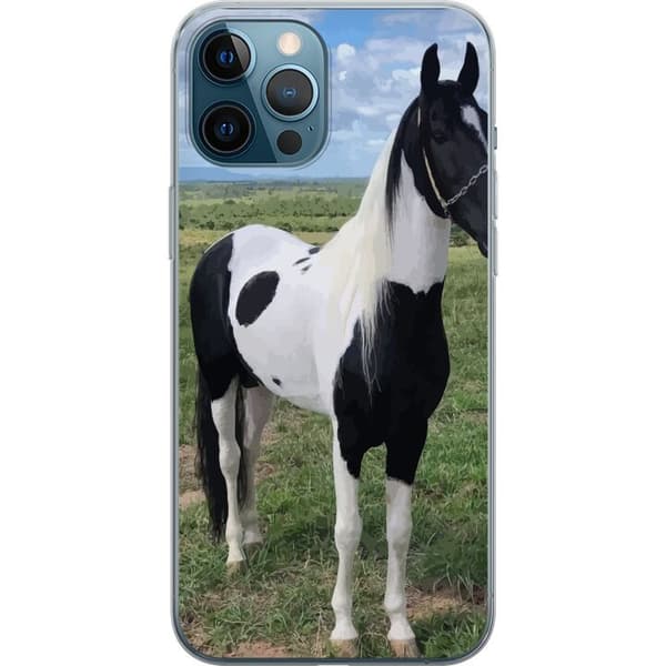 Apple iPhone 12 Pro Max Gennemsigtig cover Hestemagi - stiliseret hest i en rolig farveskala