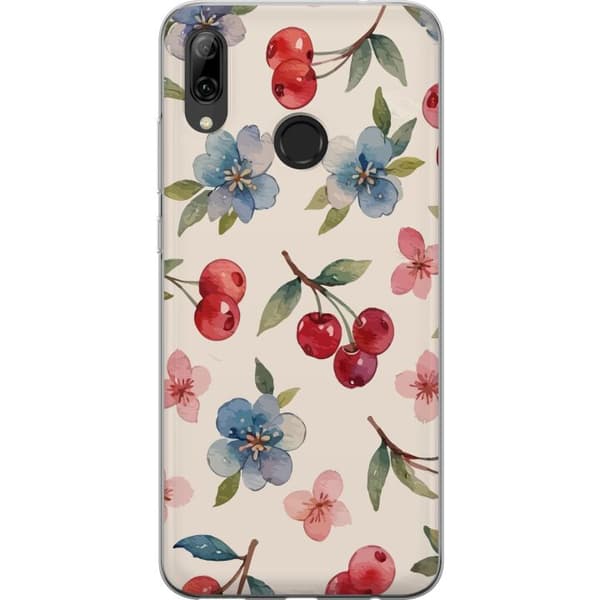 Huawei P smart 2019 Läpinäkyvä kuori Marjat & Kukat - kuvio, jossa on sinisiä kukkia ja metsänmarjoja