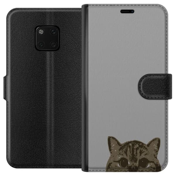 Huawei Mate 20 Pro Tegnebogsetui Grå Katteblik - stilfuld kat design med grå baggrund