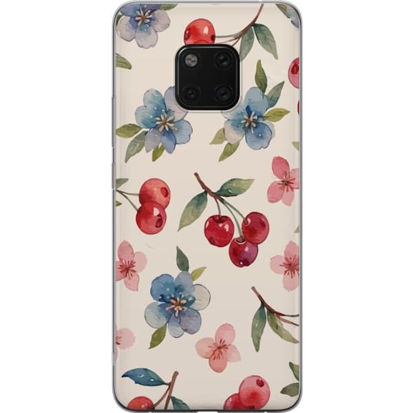 Huawei Mate 20 Pro Gennemsigtig cover Bær & Blomster - mønster med blå blomster og skovbær