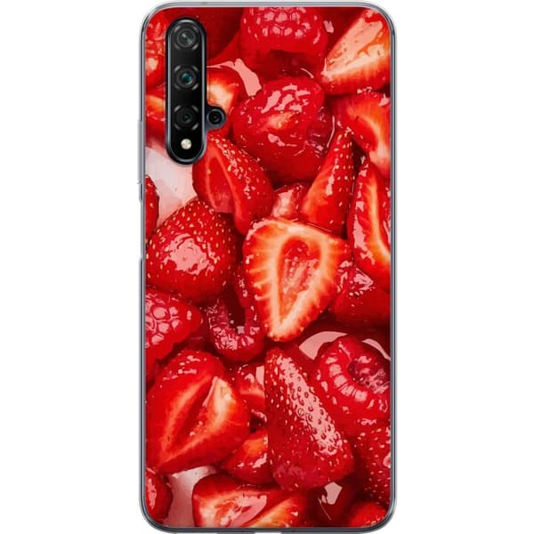 Huawei nova 5T Gjennomsiktig deksel Jordbærmønster - søtt motiv med sommerfølelse