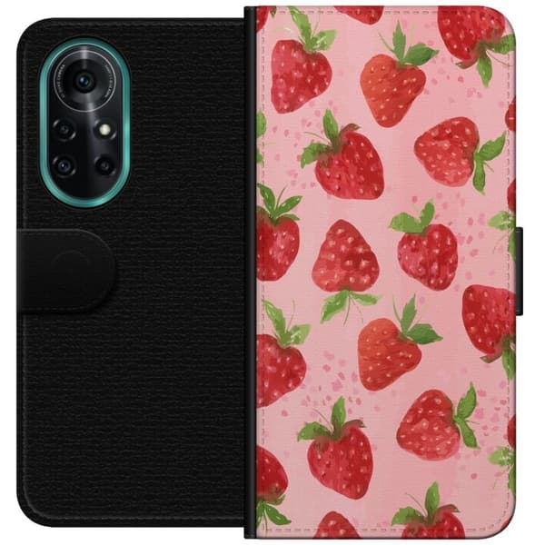Huawei nova 8 Pro Plånboksfodral Strawberry Dreams – jordgubbsmönster i retrostil