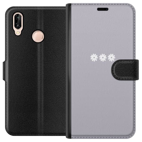 Huawei P20 lite Tegnebogsetui Lilla Blomminimalisme - stilfuldt blomstermotiv på lilla baggrund