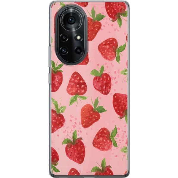 Huawei nova 8 Pro Genomskinligt Skal Strawberry Dreams – jordgubbsmönster i retrostil