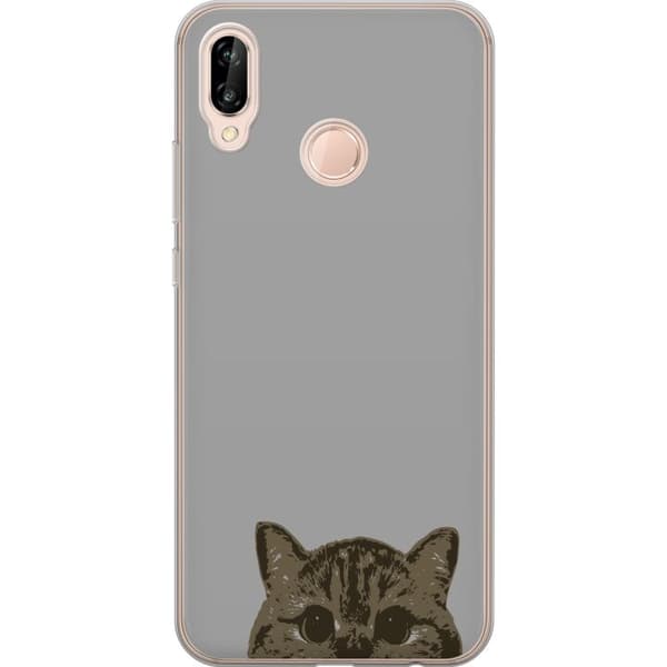 Huawei P20 lite Genomskinligt Skal Grå Kattblick – stilren kattdesign med grå bakgrund