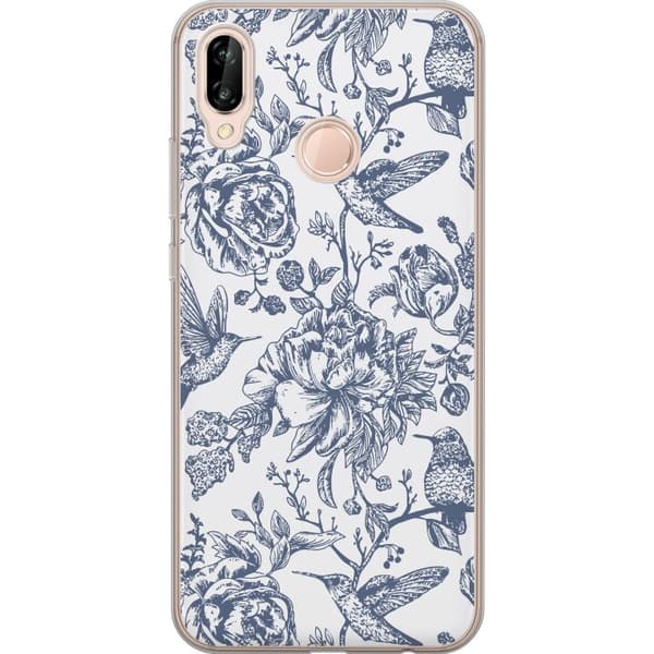 Huawei P20 lite Genomskinligt Skal Blomster & Fåglar – romantiskt mönster i vintage-stil