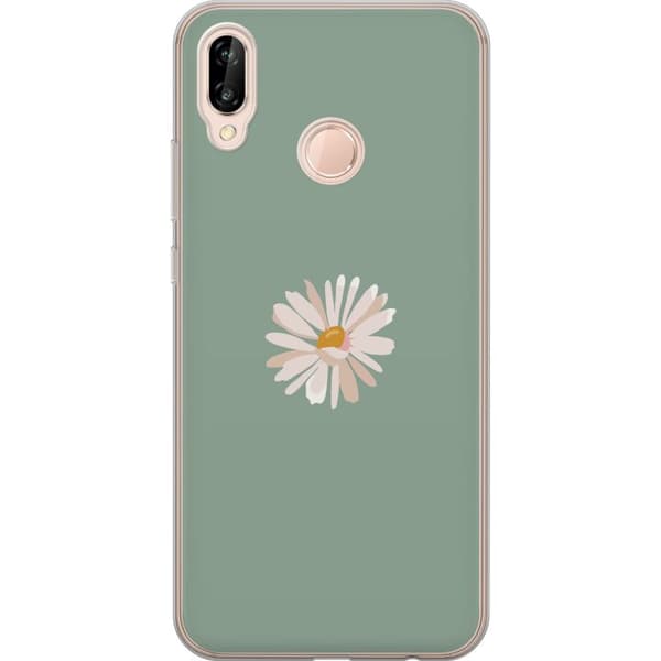 Huawei P20 lite Genomskinligt Skal Grön Minimalblomma – stilren blomma på grön bakgrund