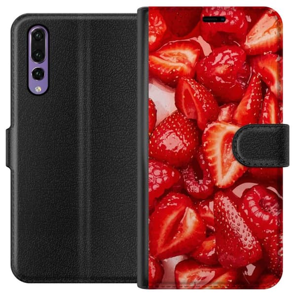 Huawei P20 Pro Tegnebogsetui Jordbærmønster - sødt motiv med sommerstemning