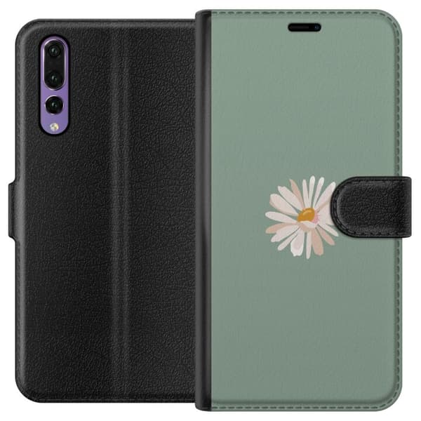 Huawei P20 Pro Plånboksfodral Grön Minimalblomma – stilren blomma på grön bakgrund
