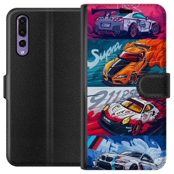 Huawei P20 Pro Lompakkokotelo Nopeat Autot - Piirretty Kuvio Toiminnalla