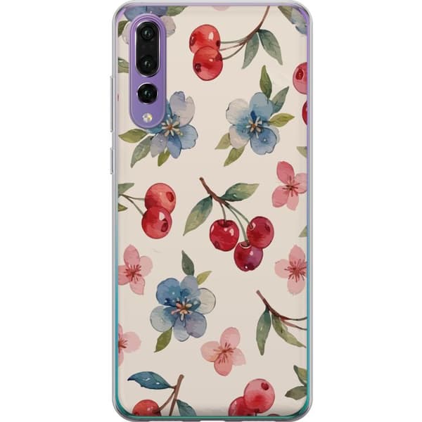 Huawei P20 Pro Genomskinligt Skal Bär & Blommor – mönster med blå blommor och skogsbär
