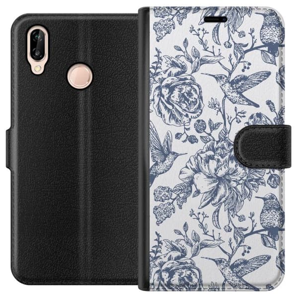 Huawei P20 lite Tegnebogsetui Blomster & Fugle - Romantisk Vintage-stil Mønster