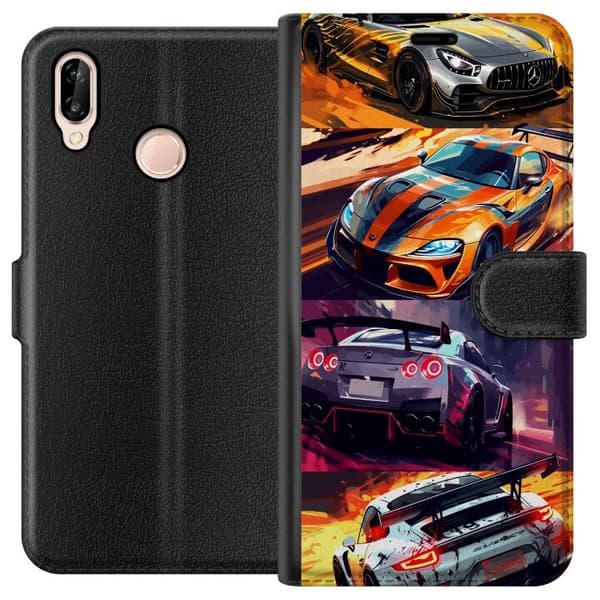 Huawei P20 lite Tegnebogsetui Rallyfeber - fartfyldt motiv med rallybiler
