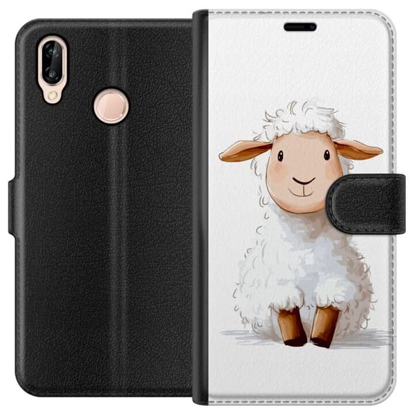 Huawei P20 lite Tegnebogsetui Sødt Lamm - tegneseriestil til børn og babyprodukter
