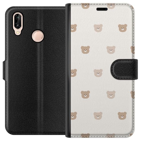 Huawei P20 lite Lompakkokotelo Teddy-tausta - söpöt teddykarhut pehmeällä taustalla