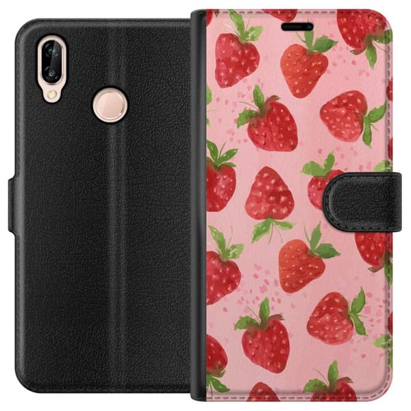 Huawei P20 lite Lompakkokotelo Mansikkahaaveet - Retrot tyyli mansikkakuviointi