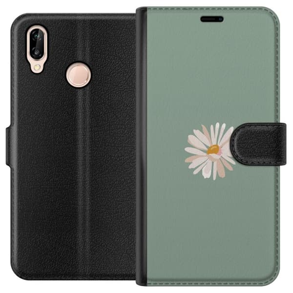 Huawei P20 lite Tegnebogsetui Grøn Minimalblomst - stilfuld blomst på grøn baggrund
