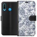 Miniatyrbilde 1 av 3: Huawei P30 lite Lommeboketui Blomster & Fugler - Romantiskt Vintage-stil Mønster