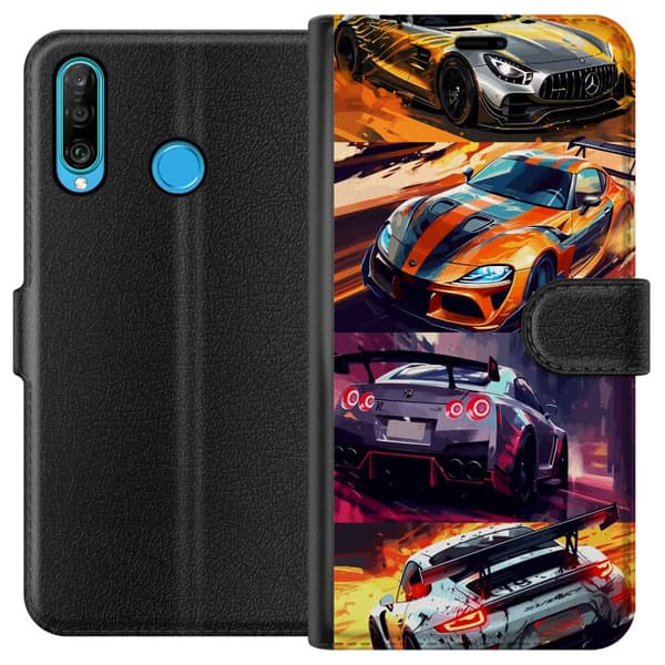 Huawei P30 lite Lommeboketui Rallyfeber - intensivt motiv med rallybiler
