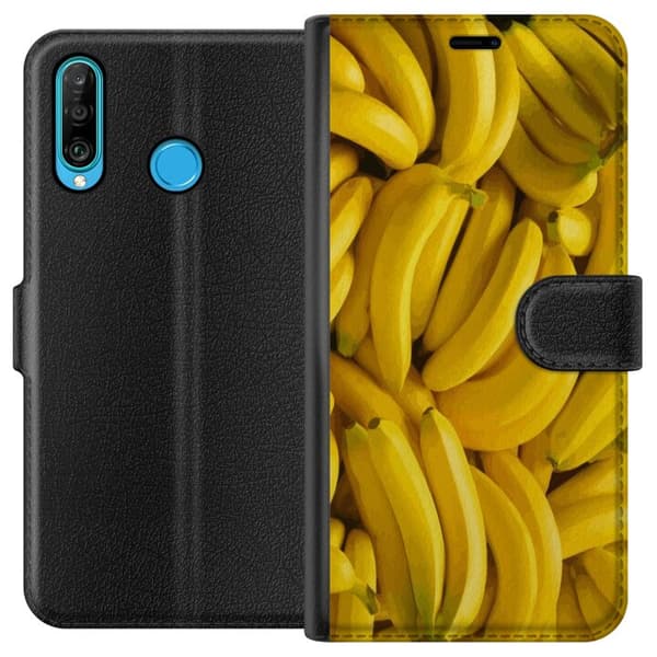 Huawei P30 lite Plånboksfodral Banana Pattern – lekfullt mönster med gula bananer