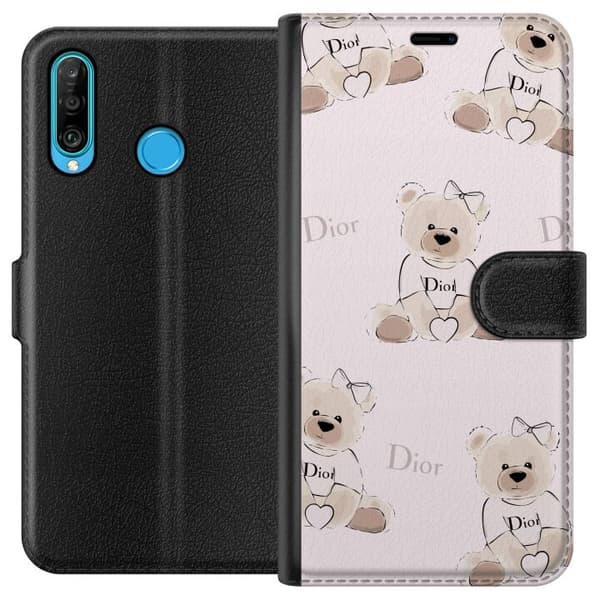 Huawei P30 lite Tegnebogsetui Teddy Dior Vibes - luksuriøs bamse i modetil