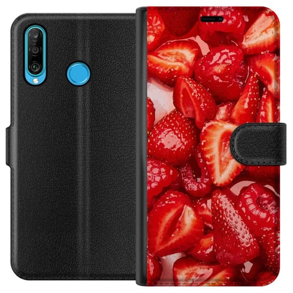 Huawei P30 lite Plånboksfodral Jordgubbsmönster – sött motiv med sommarkänsla