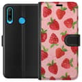 Miniatyrbillede 1 af 3: Huawei P30 lite Tegnebogsetui Jordbærdrømme - Retro-stil jordbærmønster