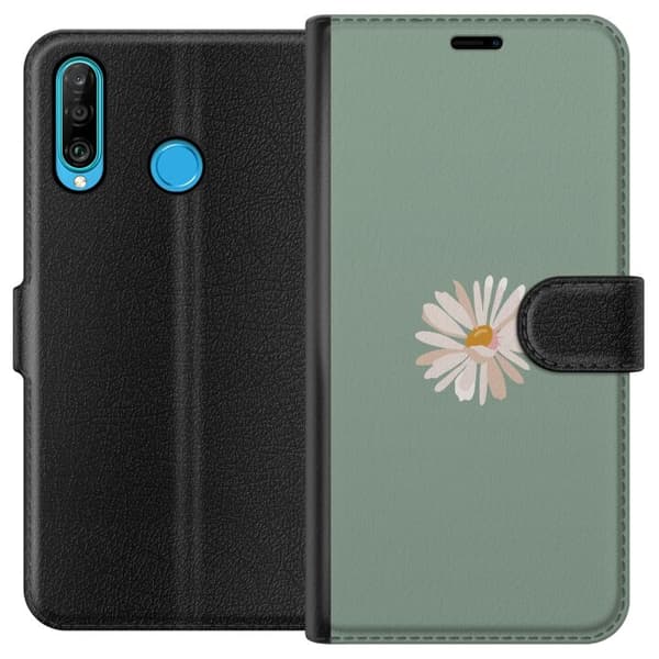 Huawei P30 lite Lommeboketui Grønn Minimalblomst - stilren blomst på grønn bakgrunn