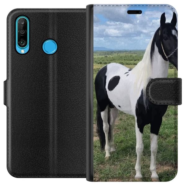 Huawei P30 lite Plånboksfodral Hästmagi – stiliserad häst i lugn färgskala